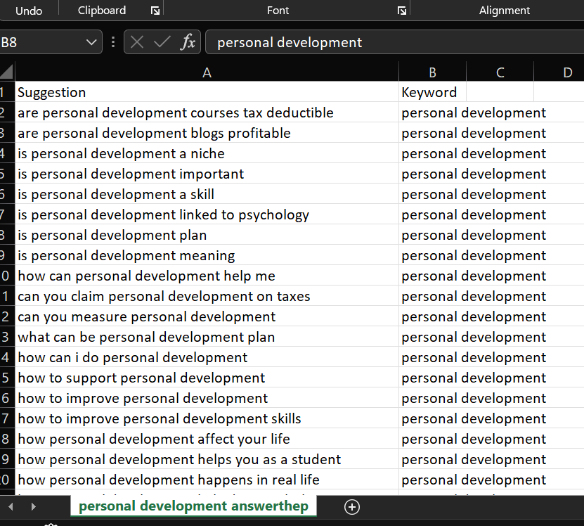 content creation ideas for instagram answerthepublic spreadsheet results 